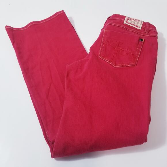Y2K Chip & Pepper C7P Laguna Beach Flare Red Denim Wide Leg Low Rise - Picture 12 of 13